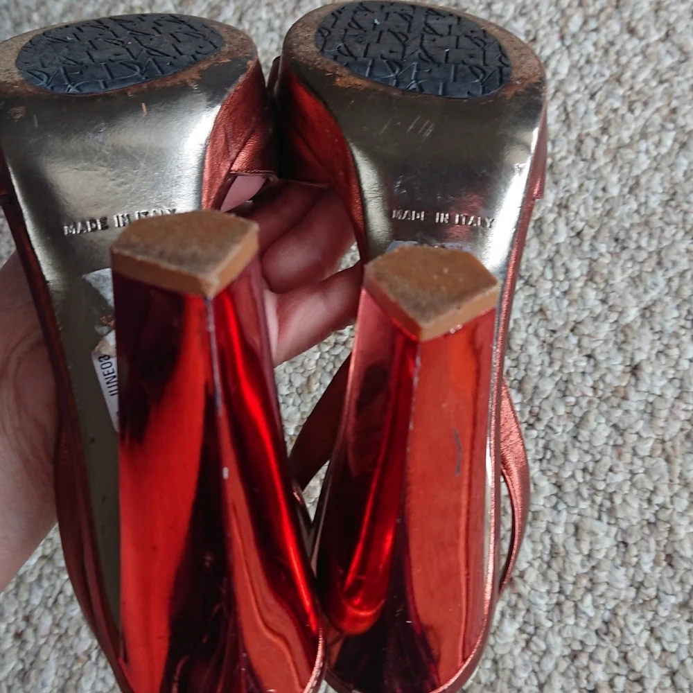 Diane von Furstenberg metallic orange open-toe slingback heels size 6.5